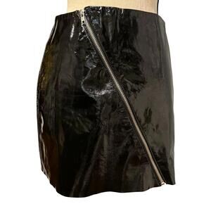 Reformation Patton Black Leather Front-Zip Mini Skirt Size 2